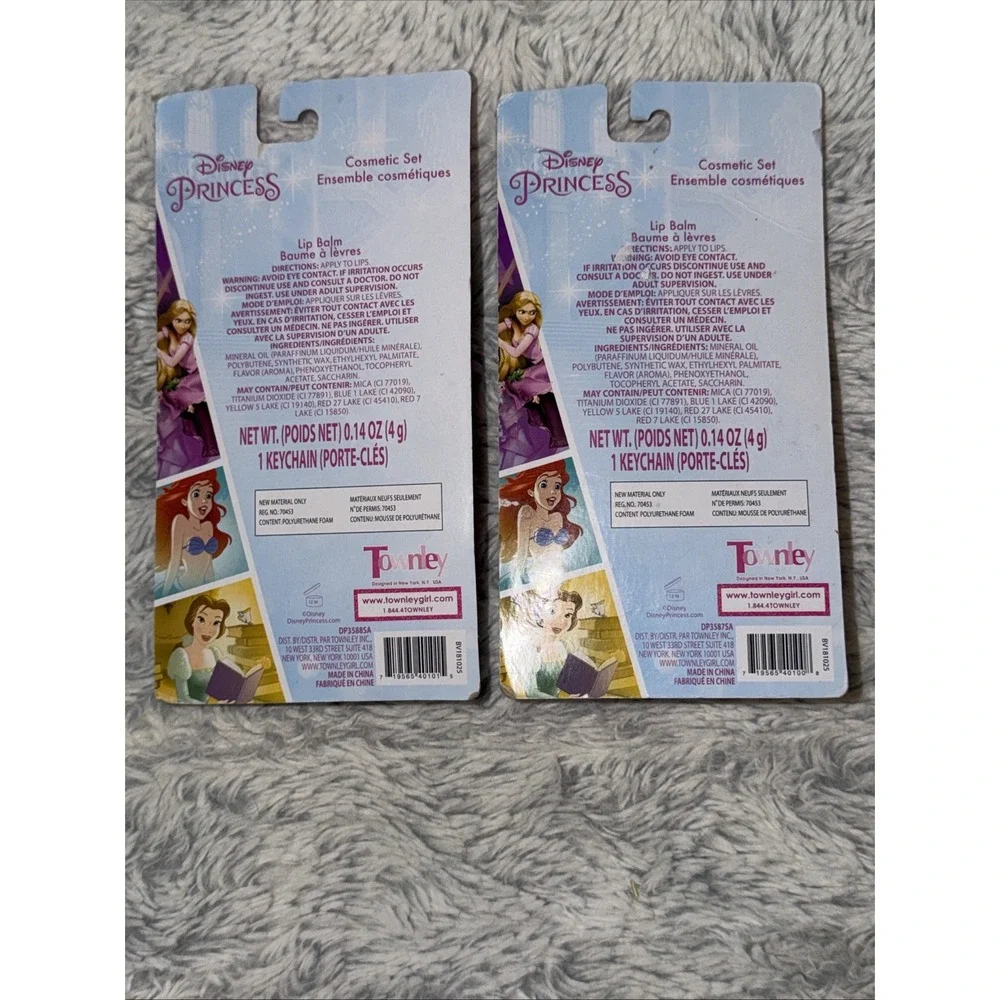 Disney Princess Ariel Rapunzel Lip Balm Keychain Cosmetic Set Lot of 2 New